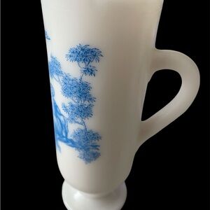 White and Blue Floral Milk Glass Mug